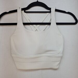 Lululemon Energy Bra Long Line Ribbed Womens 4 White Athleisure Activewear